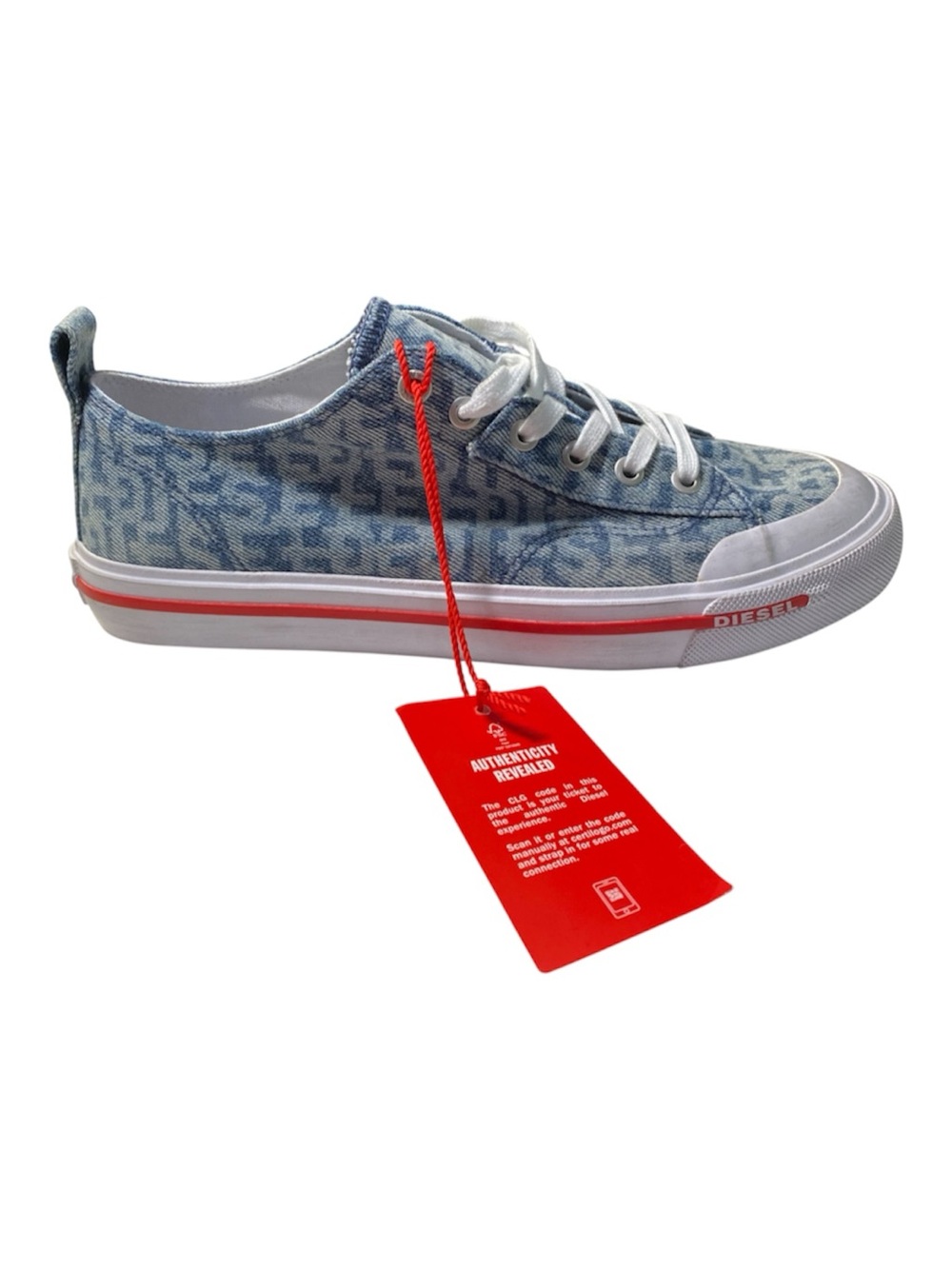 New Men’s Diesel Sneakers Size 8.5  Ice Blue S-Athos Low Cut Denim Monogram